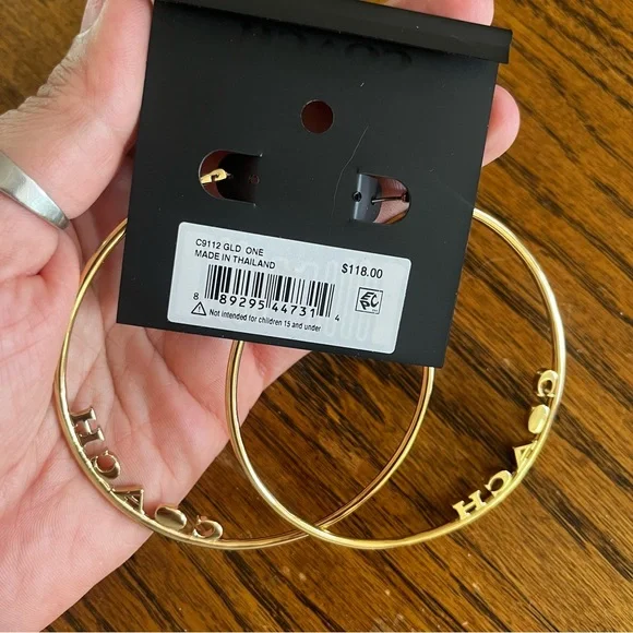 Coach Gold Jumbo Hoop Earrings With Crystal NWT - Picture 4 of 5